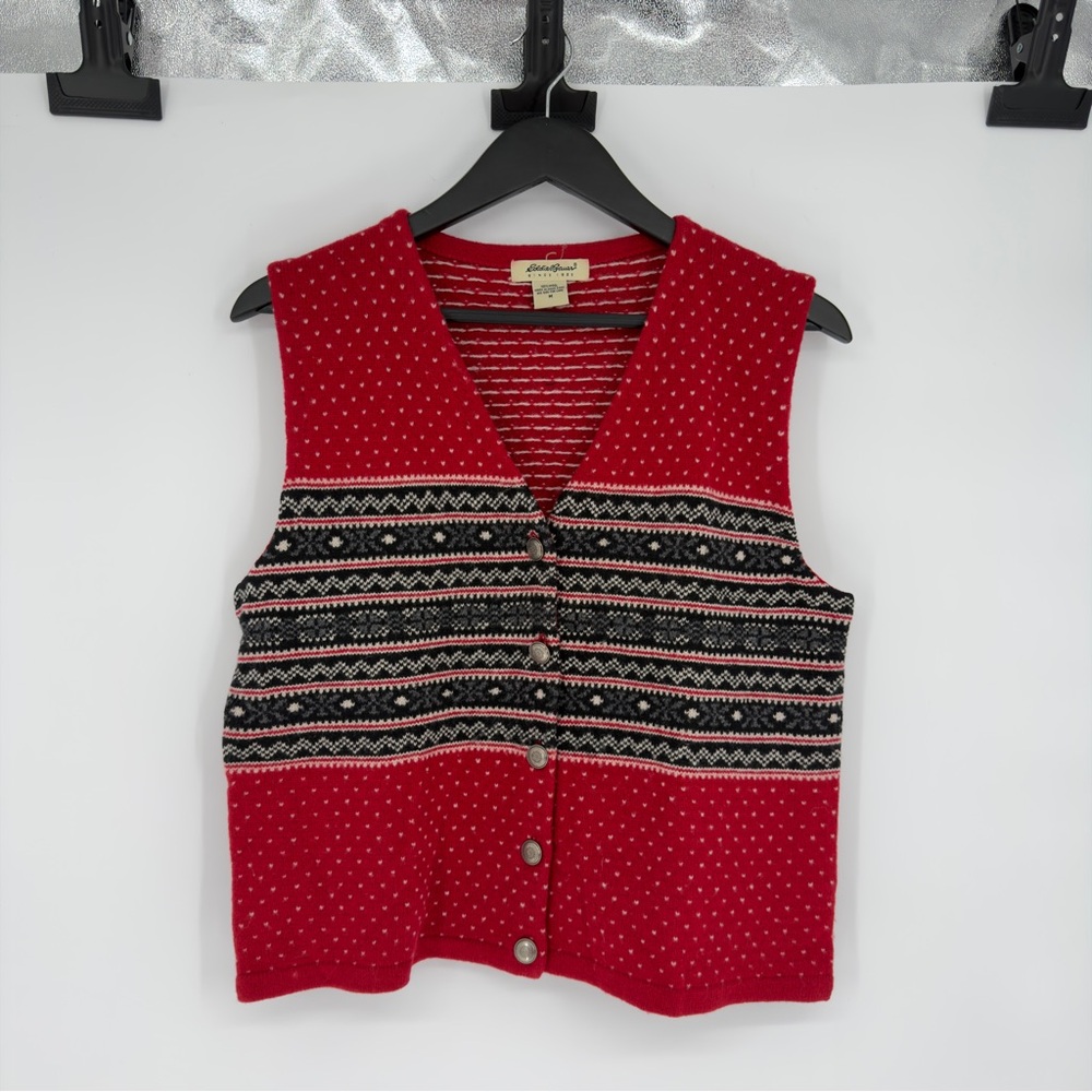 Eddie Bauer Vintage Nordic Fair Isle 100% Wool Sweater Vest Medium